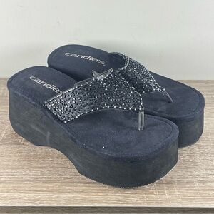 Y2K Candie's Platform Flip Flops Wedge Thong Sandals - Size 7